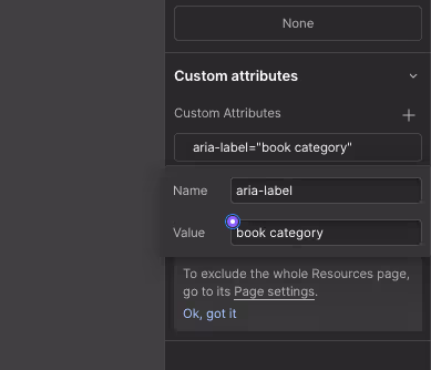 A screenshot of the settings panel focused on custom attributes section
