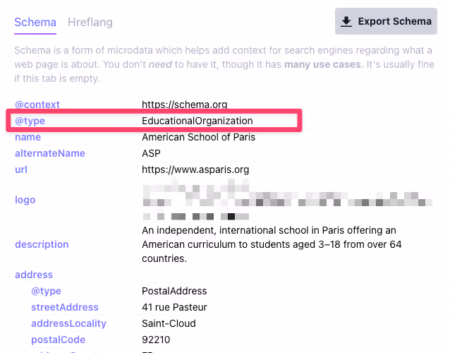 schema used in american school of paris website